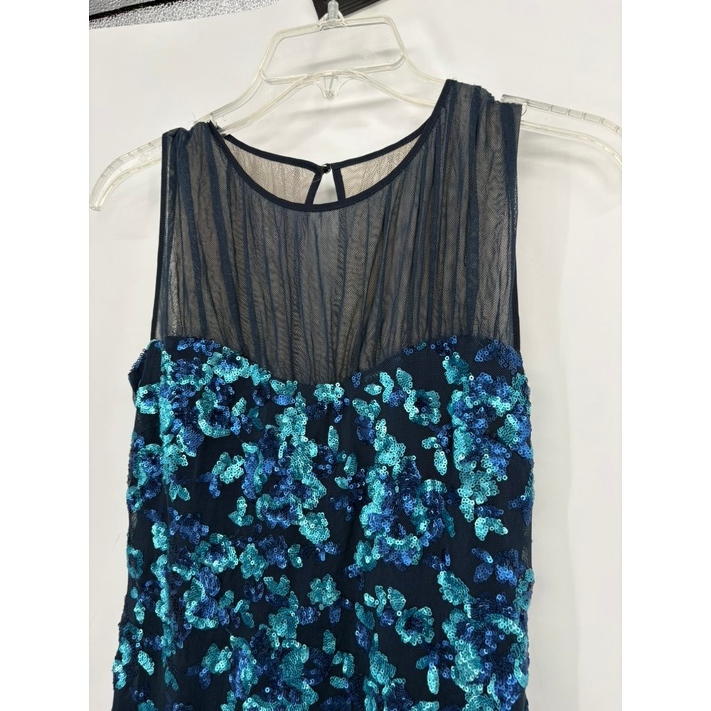 BCBGMAXAZRIA Dress Womens 2 Blue Sequin Mesh Yoke Sleeveless Bodycon Cocktail‎ - Picture 2 of 11